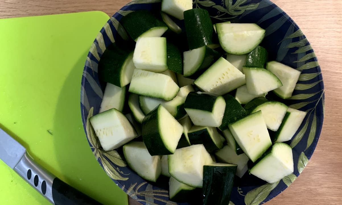 raw courgette chunks in a bowl