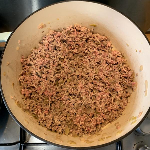 mince and onions cooking