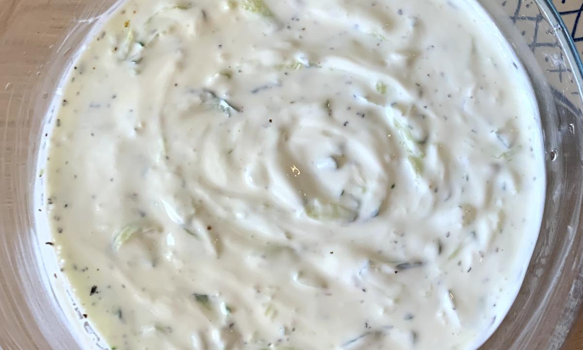 closeup of seasoned yoghurt dip