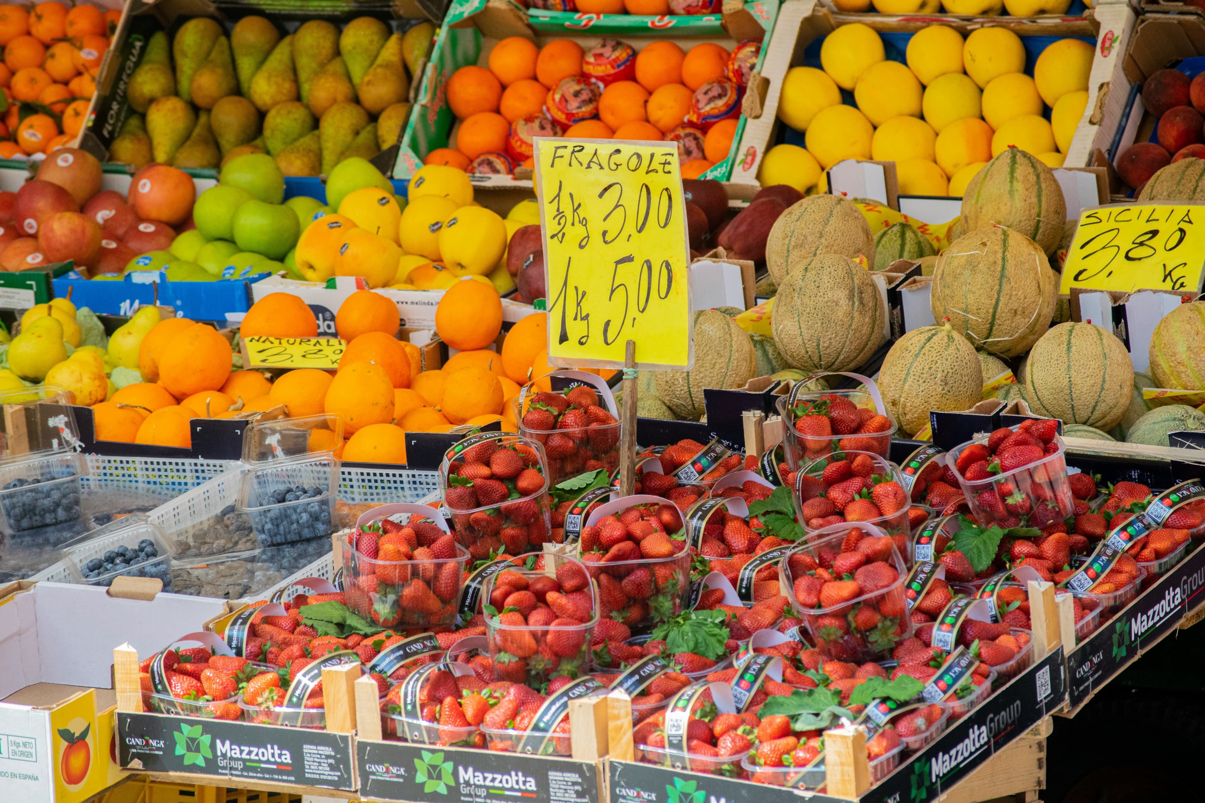 an assortment of fresh fruit at an Italian market